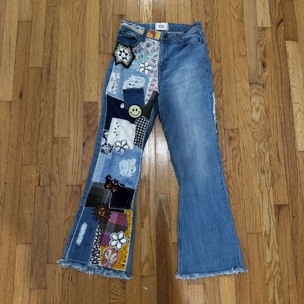 Urban Outfitters BDG High Waisted Patchwork Flare Jeans Indigo Craft Size 27